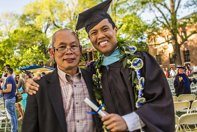 A student and their parent at graduation